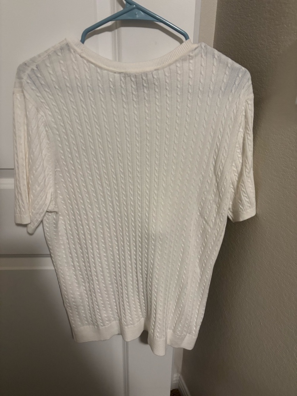 Tommy Hilfiger White Cable-Knit Short Sleeve Top with Flag Logo - Picture 2 of 2